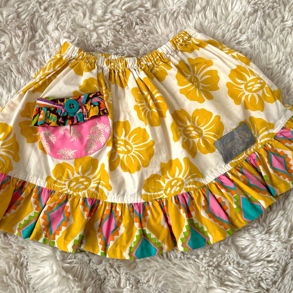 Eleanor Rose Yellow Floral Skirt with Colorful Accents